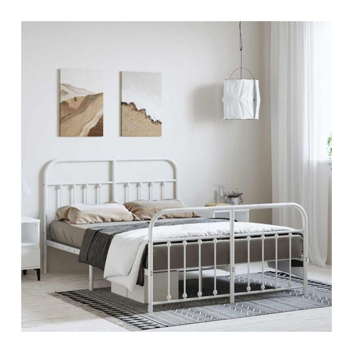 Vidaxl Metallbett mit Kopf- und Fußteil in Weiß, Modernes Bettgestell aus Stahl, B: 150 cm, L: 200 cm - Bild 1