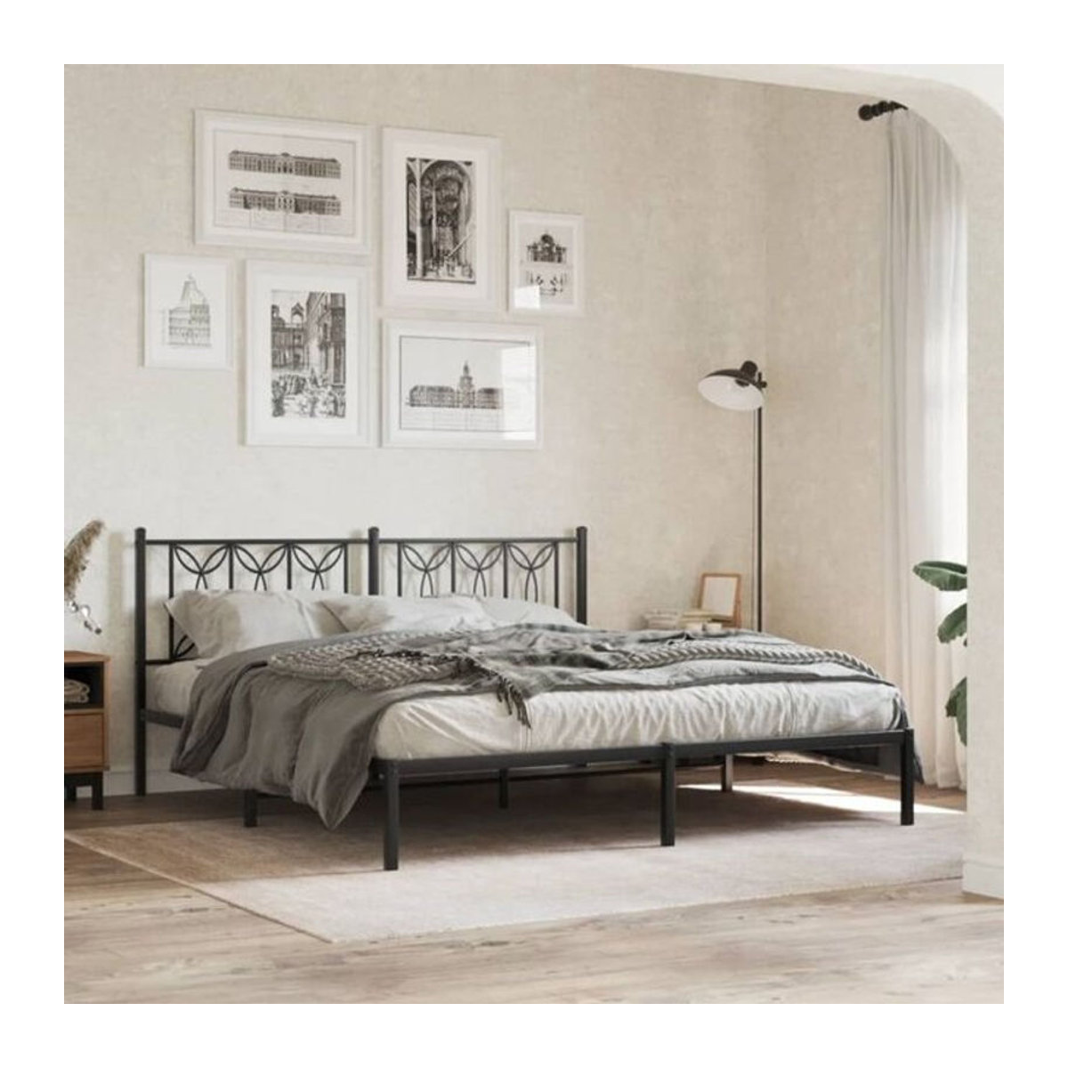 Vidaxl Metallbett mit Kopfteil im Industrial Design, Schwarz, B: 183 cm, L: 213 cm - Bild 1