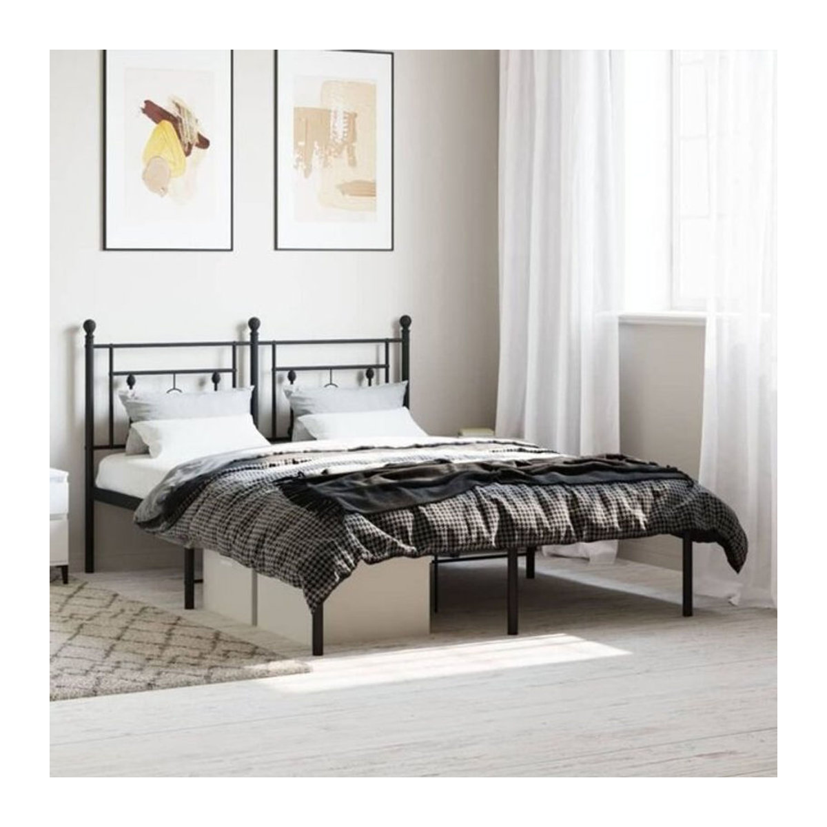 VIDAXL Metallbett mit Kopfteil im Industrial Design, Schwarz, B/T/H: 140 x 200 cm - Bild 1