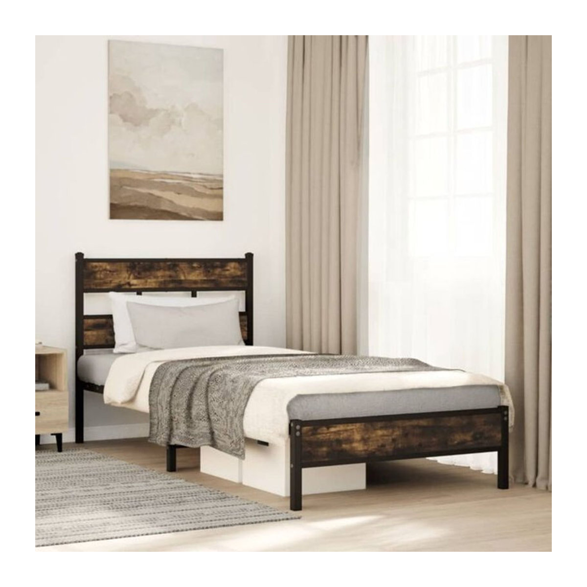 Vidaxl Metallbett mit Kopfteil in Braun im Industrial-Stil, B/T/H: 90 x 190 x 95 cm - Bild 1