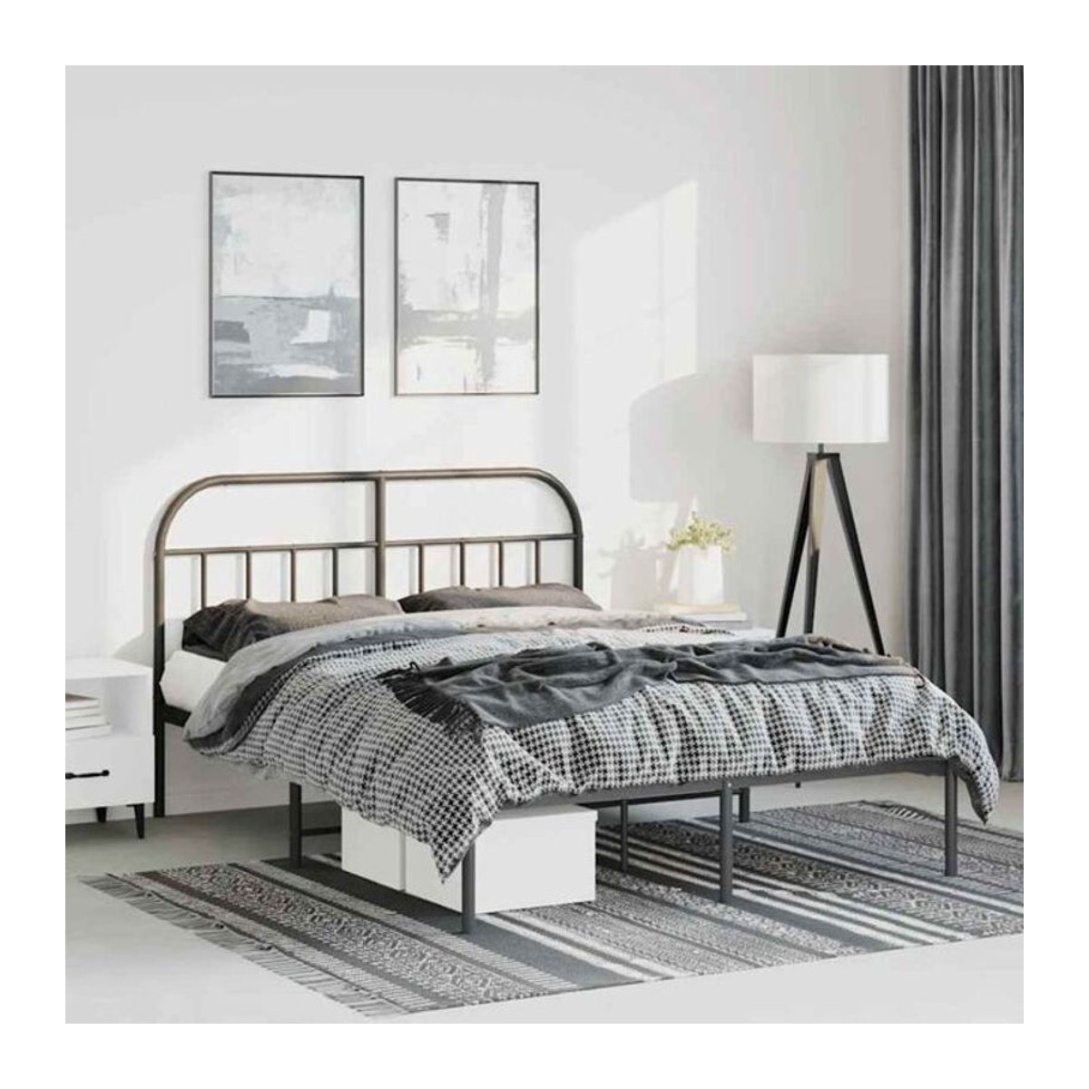 Vidaxl Metallbett mit Kopfteil in Schwarz im Industrial Design, B/T/H: 135 x 190 cm - Bild 1