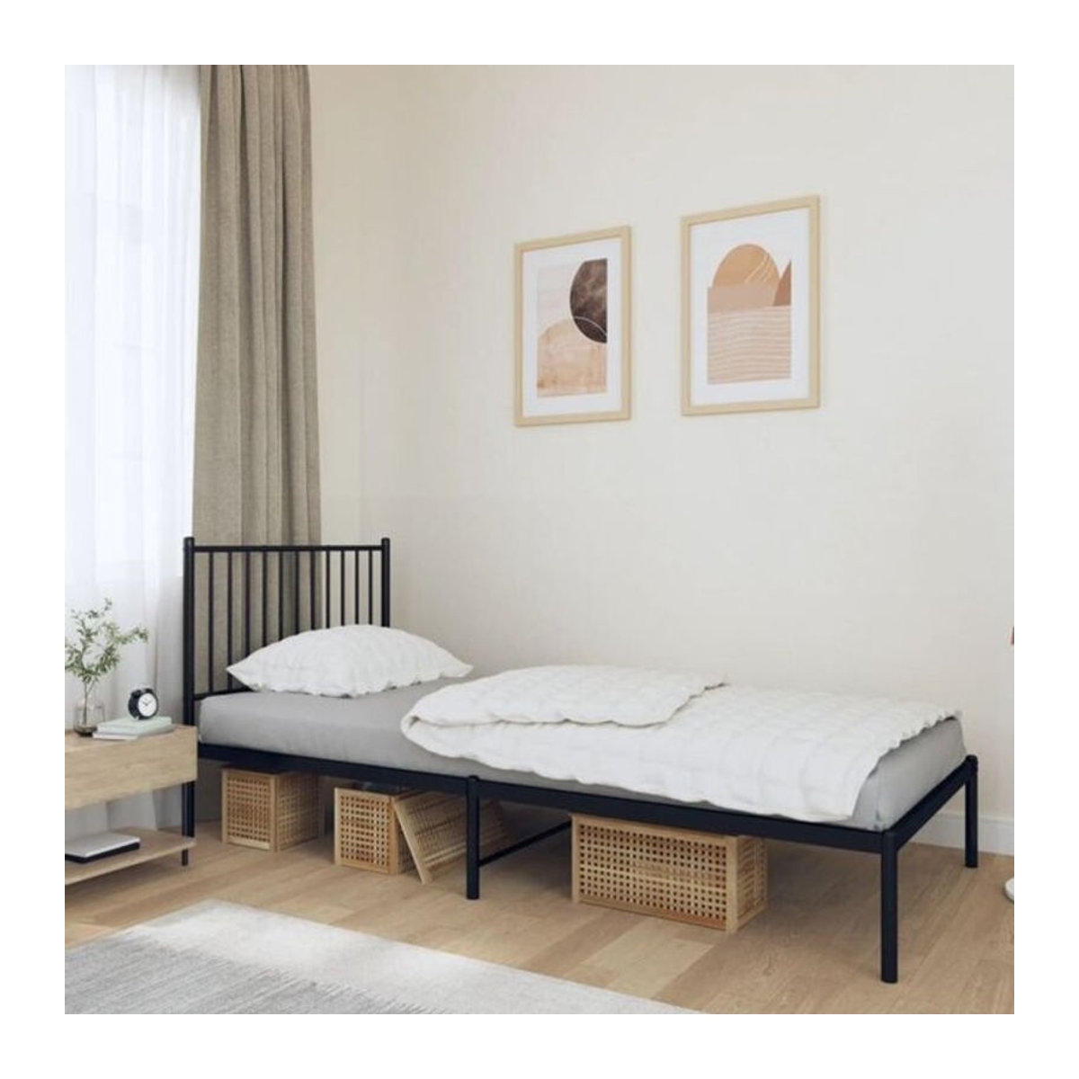 Vidaxl Metallbett mit Kopfteil in Schwarz, minimalistisches Bettgestell aus Stahl, B/T/H: 90 x 200 x 95 cm - Bild 1