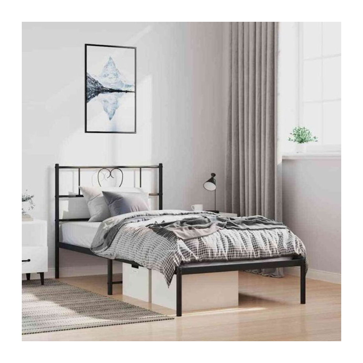 Vidaxl Metallbett mit Kopfteil in Schwarz, Modernes Bettgestell aus Stahl, B: 100 cm, L: 200 cm - Bild 1