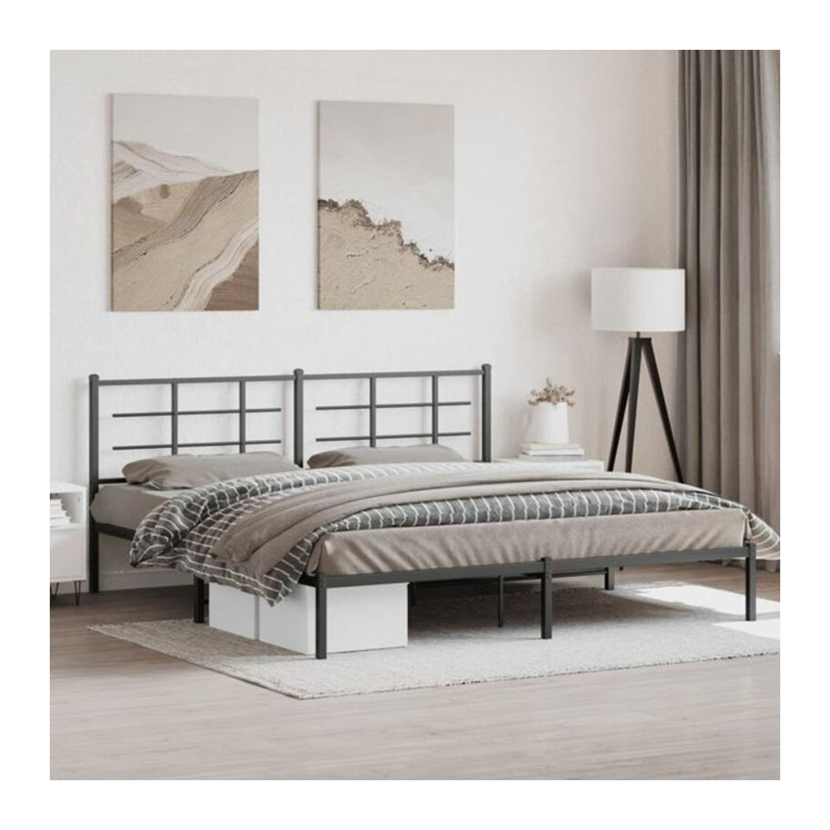 vidaxl Metallbett mit Kopfteil in Schwarz, Modernes Bettgestell aus Stahl, B/T: 193 x 203 cm - Bild 1