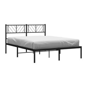 Vidaxl Metallbett mit Kopfteil in Schwarz, Modernes Bettgestell aus Stahl, B/T/H: 140 x 200 cm