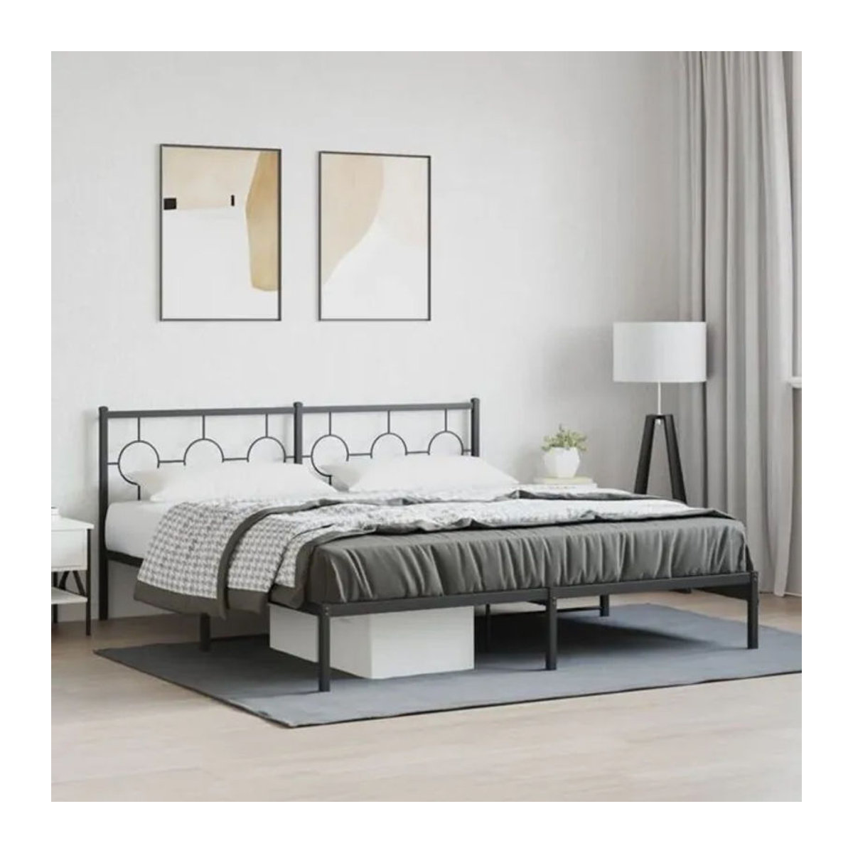 Vidaxl Metallbett mit Kopfteil in Schwarz, Modernes Bettgestell aus Stahl, B/T/H: 180 x 200 cm - Bild 1