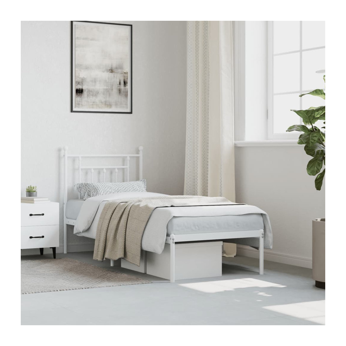 Vidaxl Metallbett mit Kopfteil in Weiß, B/H: 75 x 190 cm - Bild 2