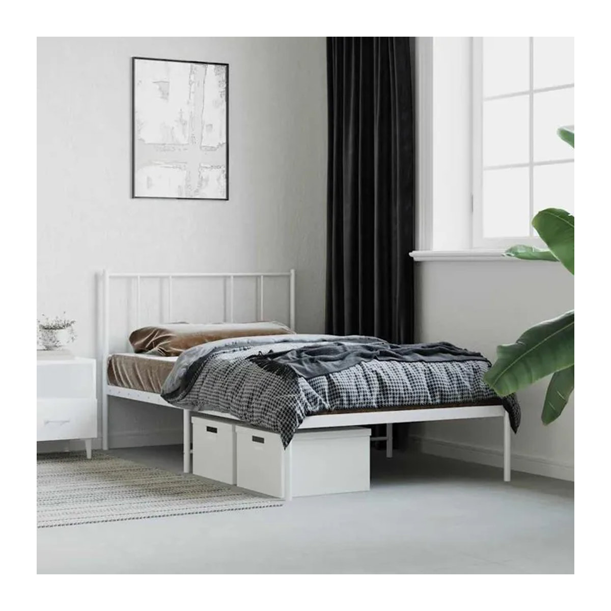 Vidaxl Metallbett mit Kopfteil in Weiß, B/T/H: 75 x 190 cm - Bild 1