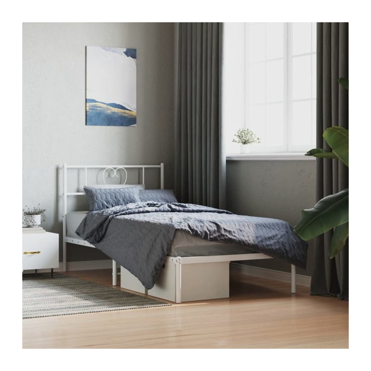 Vidaxl Metallbett mit Kopfteil in Weiß im Landhausstil, B/L: 75 x 190 cm - Bild 1