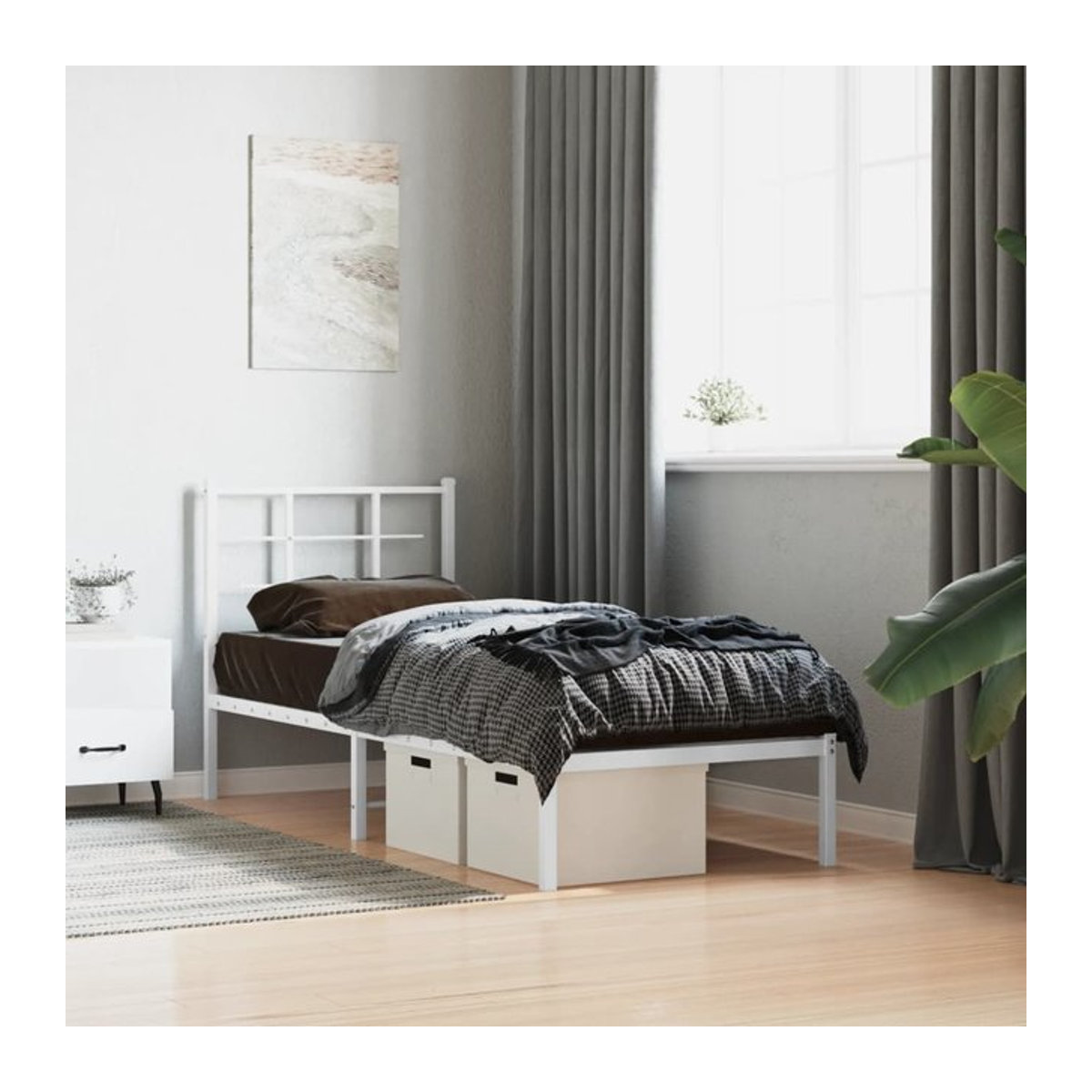 Vidaxl Metallbett mit Kopfteil in Weiß, klassisch und minimalistisch, B/L: 75 x 190 cm - Bild 1