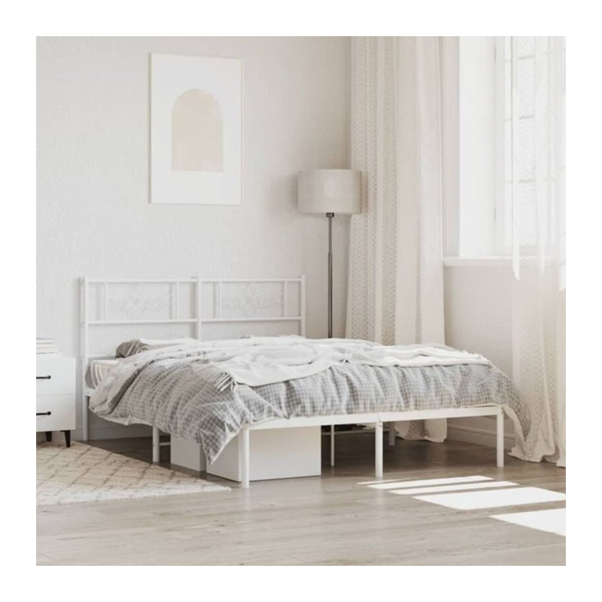 Vidaxl Metallbett mit Kopfteil in Weiß, klassisch und minimalistisch, B/T/H: 120 x 200 cm - Bild 1