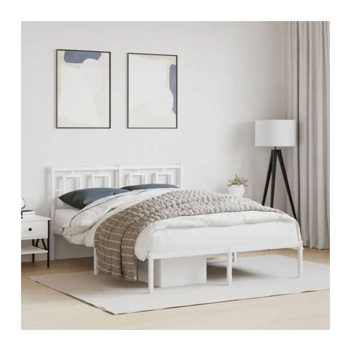 Vidaxl Metallbett mit Kopfteil in Weiß, klassisch und modern, B/T: 135 x 190 cm - Bild 1