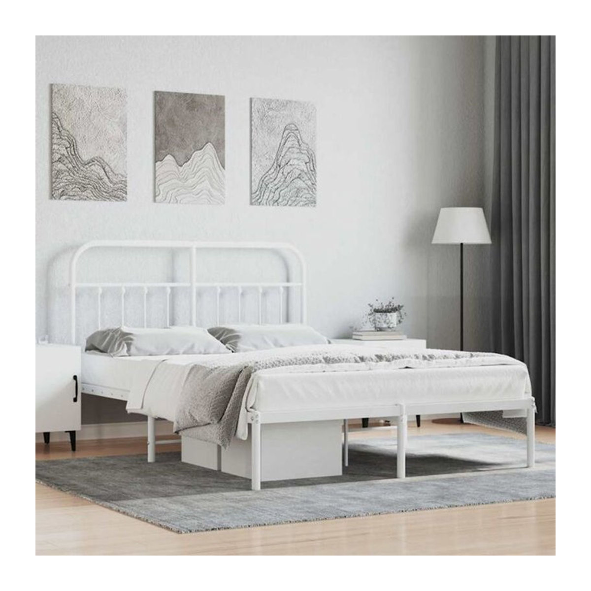 Vidaxl Metallbett mit Kopfteil in Weiß, Modernes Bettgestell aus Stahl, B/T: 135 x 190 cm - Bild 1