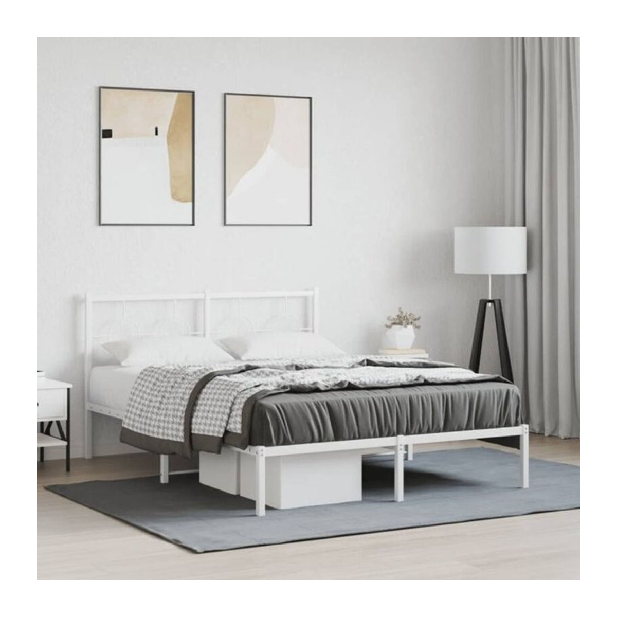 VIDAXL Metallbett mit Kopfteil in Weiß, Modernes Bettgestell aus Stahl, B/T/H: 140 x 200 cm - Bild 1
