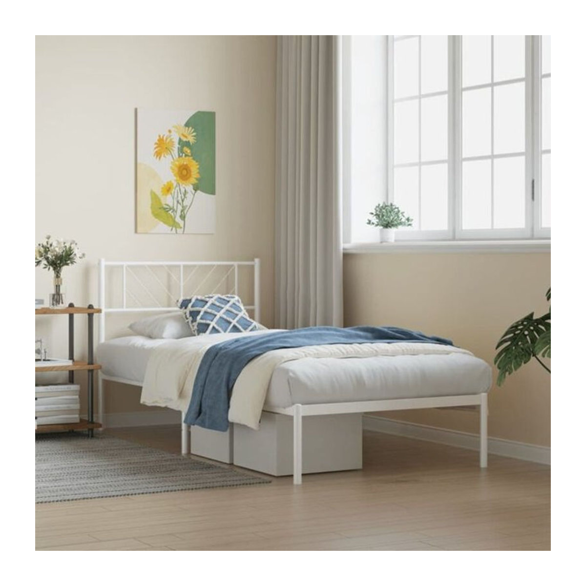 Vidaxl Metallbett mit Kopfteil in Weiß, Modernes Stahlbett ohne Matratze, B/H: 75 x 190 cm - Bild 1