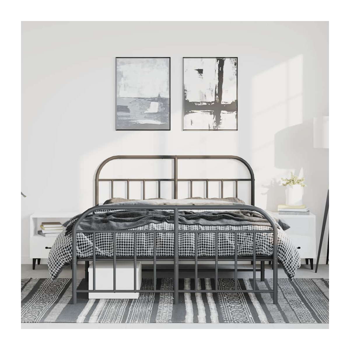 Vidaxl Metallbettgestell aus Stahl mit Kopfteil und Fußteil in Schwarz, B/T/H: 135 x 190 cm - Bild 4