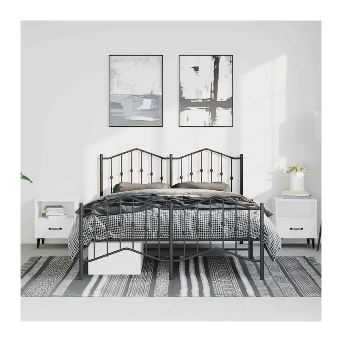 Vidaxl Metallbettgestell mit Kopfteil und Fußteil in Schwarz, B/T/H: 135 x 190 cm - Bild 3