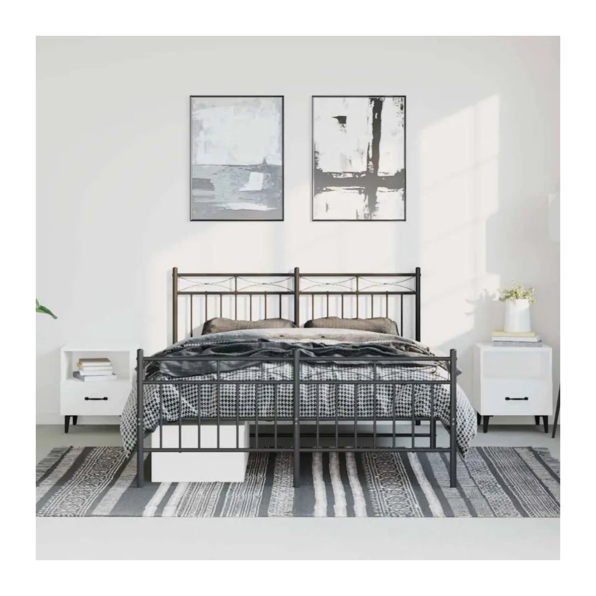 Vidaxl Metallbettgestell mit Kopfteil und Fußteil in Schwarz im Industrial-Stil, B/T/H: 135 x 190 cm - Bild 4