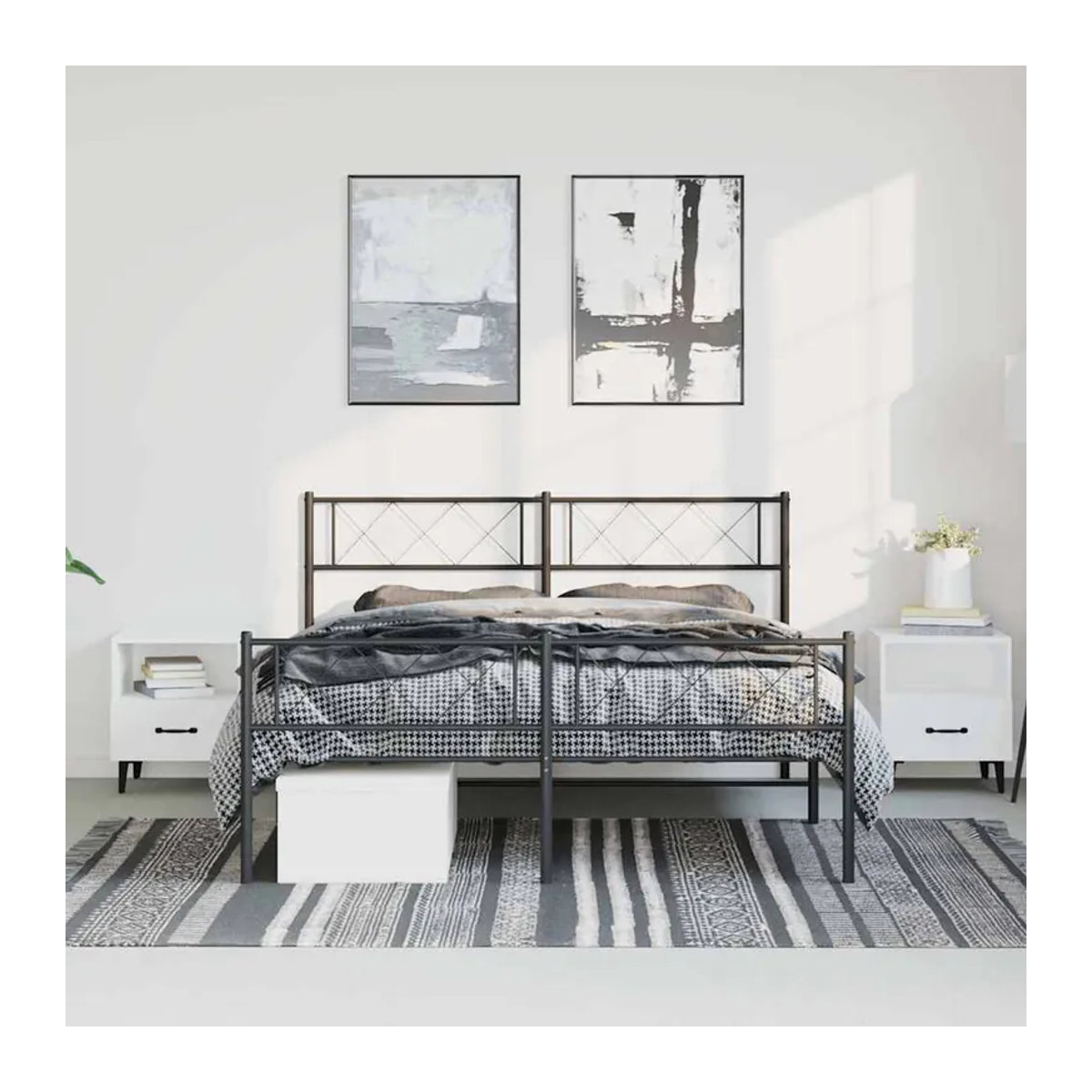 Vidaxl Metallbettgestell mit Kopfteil und Fußteil in Schwarz im klassischen Industrial-Design, B/T/H: 135 x 190 cm - Bild 3