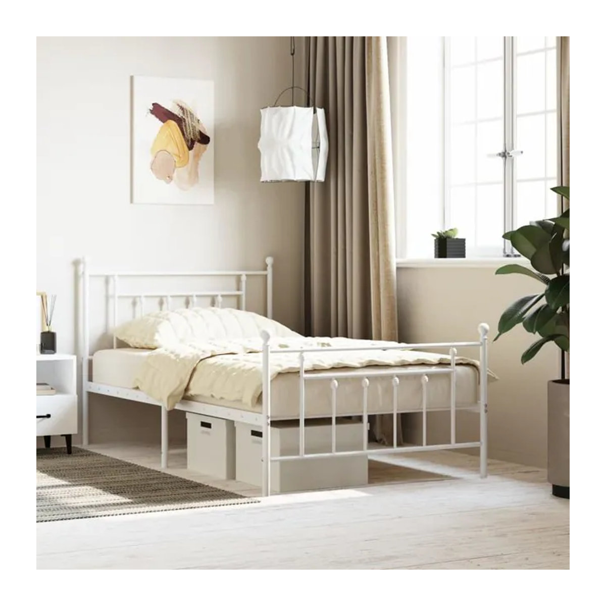 Vidaxl Metallbettgestell mit Kopfteil und Fußteil in Weiß, klassisches Design aus Stahl, Breite: 107 cm, Länge: 203 cm - Bild 1