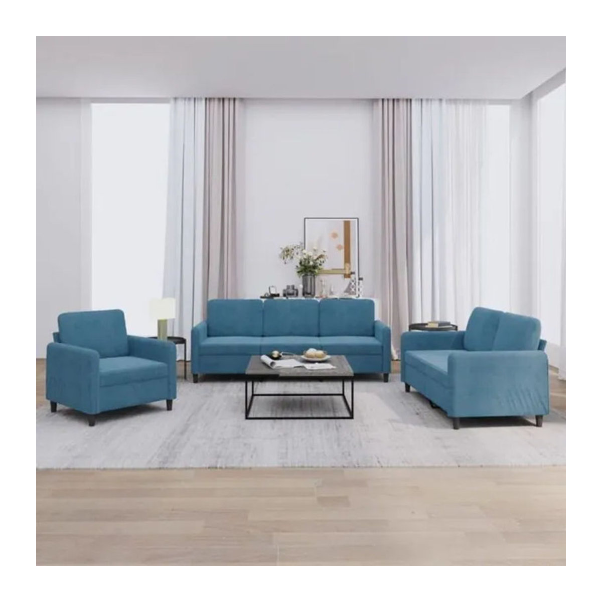 Vidaxl Moderne 3-tlg. Sofagarnitur aus Samt in Blau - Bild 1