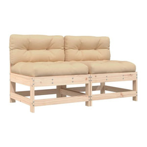 Vidaxl Modulsofa Set aus Massivholz Kiefer mit 2 Kissen in Beige im skandinavischen Design