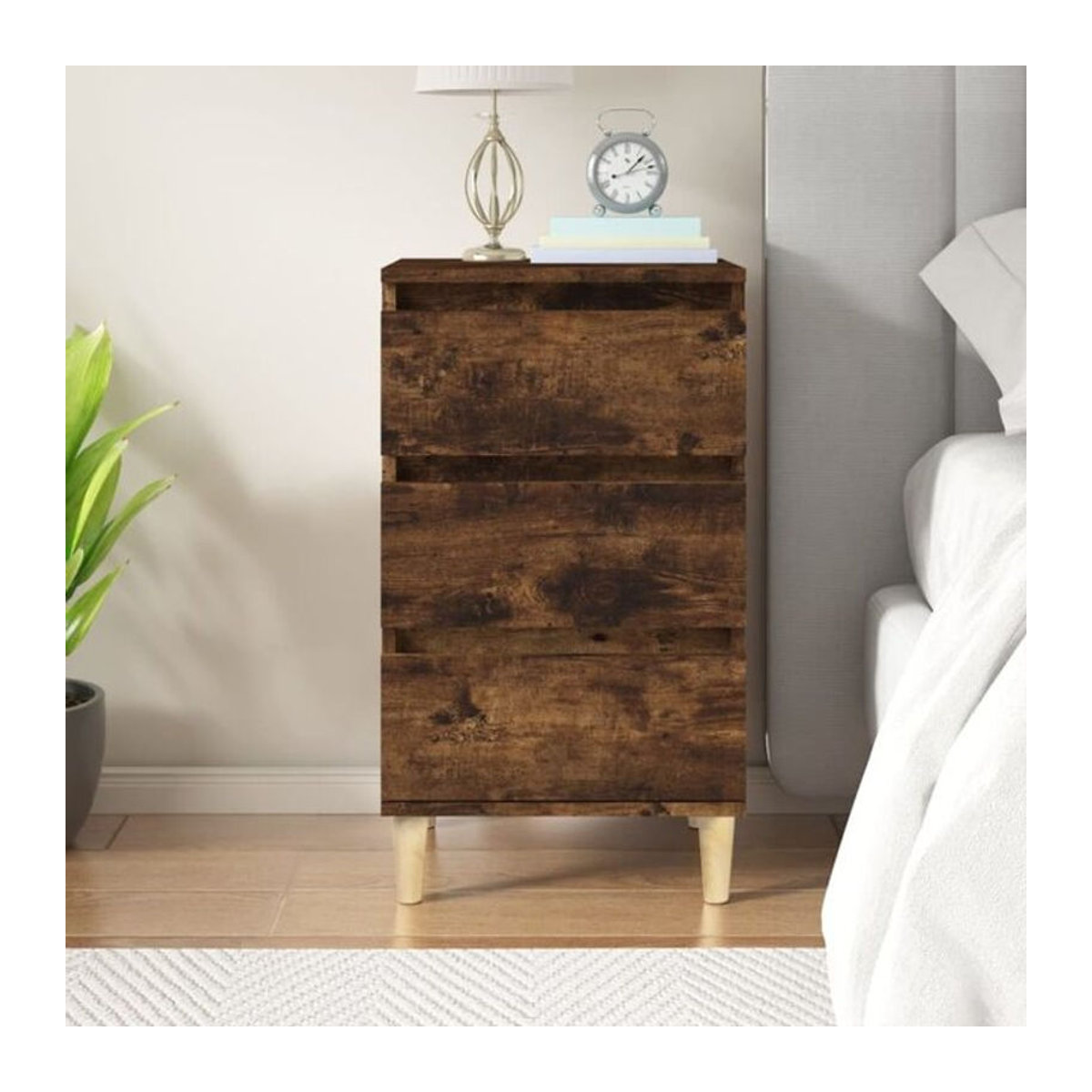Vidaxl Nachttisch aus Holzwerkstoff in Räuchereiche, Braun/Grau, B: 40 cm, T: 35 cm, H: 70 cm - Bild 1
