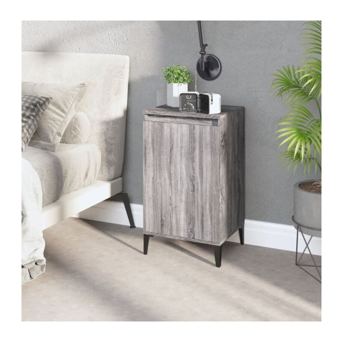 Vidaxl Nachttisch in Grau Sonoma aus Holzwerkstoff und Metall, Modernes Design, B/T/H: 40 x 35 x 70 cm - Bild 1