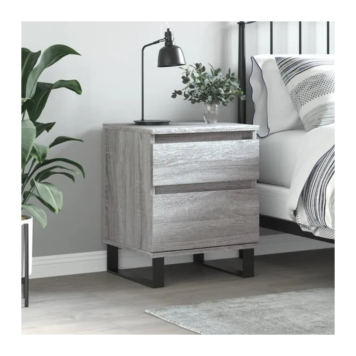 Vidaxl Nachttisch in Sonoma-Eiche Grau, Modernes Design aus Holzwerkstoff und Metall, B/T/H: 40 x 35 x 50 cm - Bild 1
