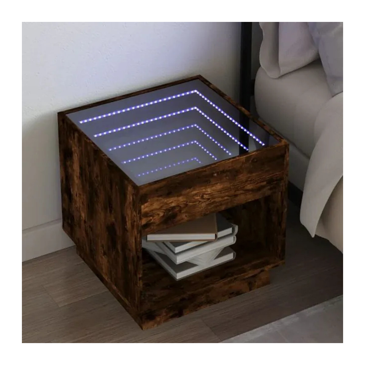 vidaxl Nachttisch mit Infinity-LED in Räuchereiche, Braun, B/T/H: 50 x 50 x 50 cm - Bild 1