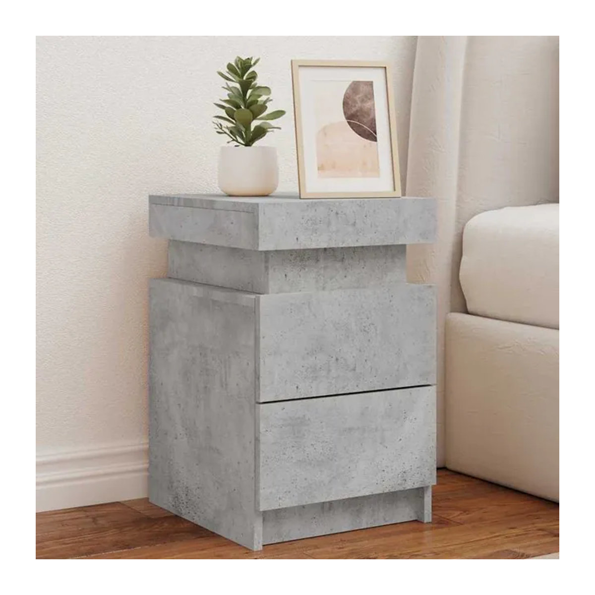 Vidaxl Nachttisch mit LED-Beleuchtung in Grau, Modernes Design aus Holzwerkstoff und Beton, B/T/H: 35 x 39 x 55 cm - Bild 1