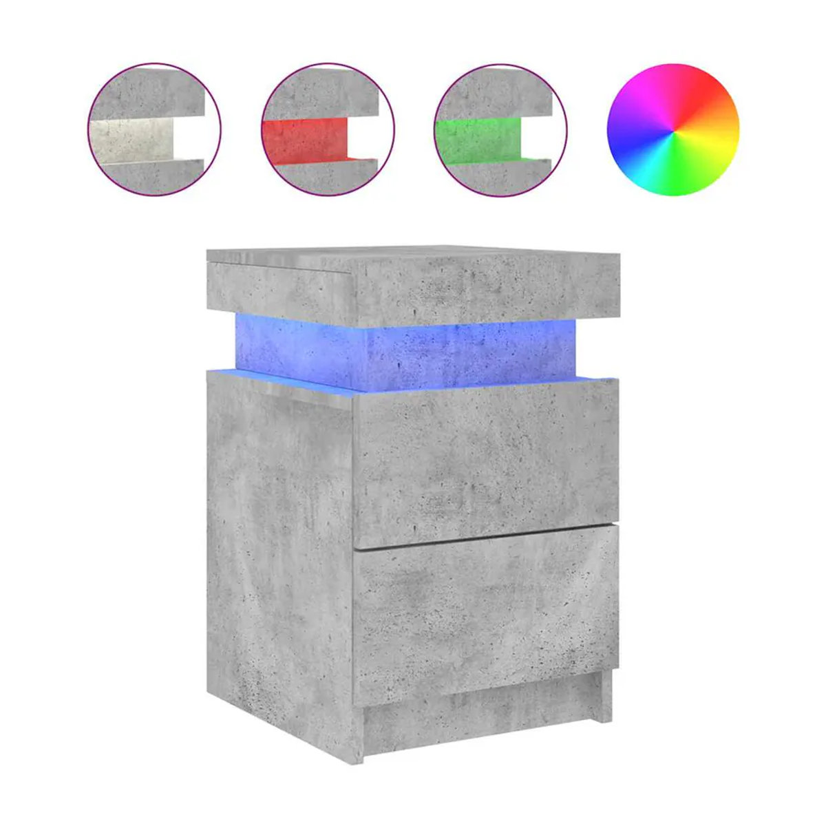 Vidaxl Nachttisch mit LED-Beleuchtung in Grau, Modernes Design aus Holzwerkstoff und Beton, B/T/H: 35 x 39 x 55 cm - Bild 3