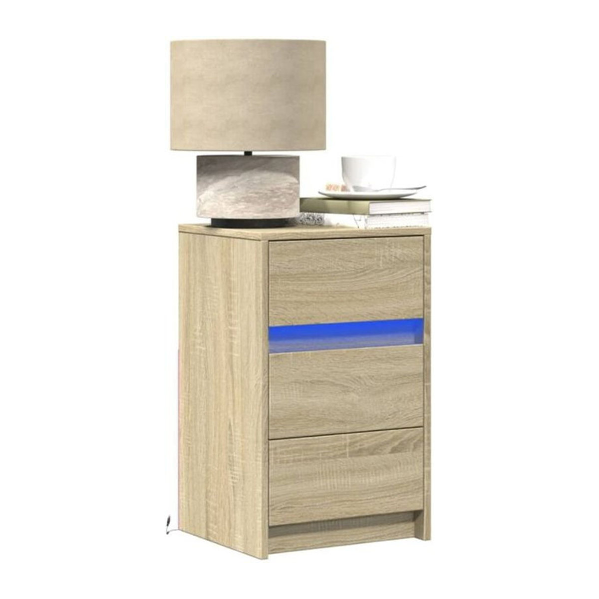 vidaXL Nachttisch mit LED-Leuchten in Sonoma Eiche Natur Braun aus Holzwerkstoff im modernen Design - Bild 1