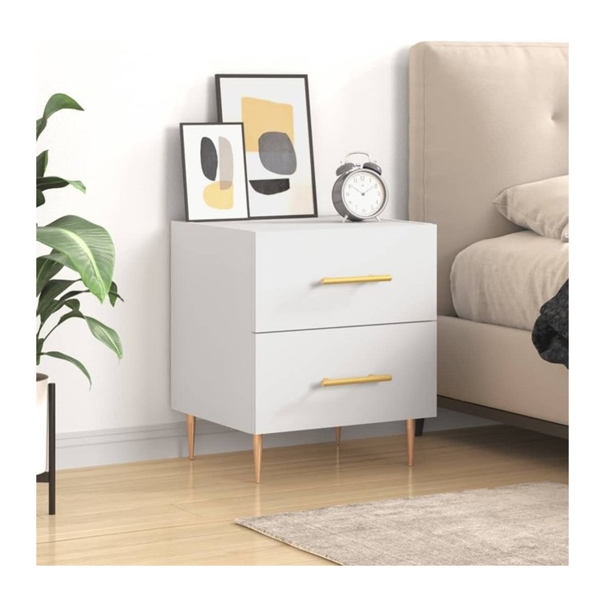 Vidaxl Nachttisch Modern in Weiß aus Holzwerkstoff und Metall, B/T/H: 40 x 35 x 47,5 cm - Bild 1