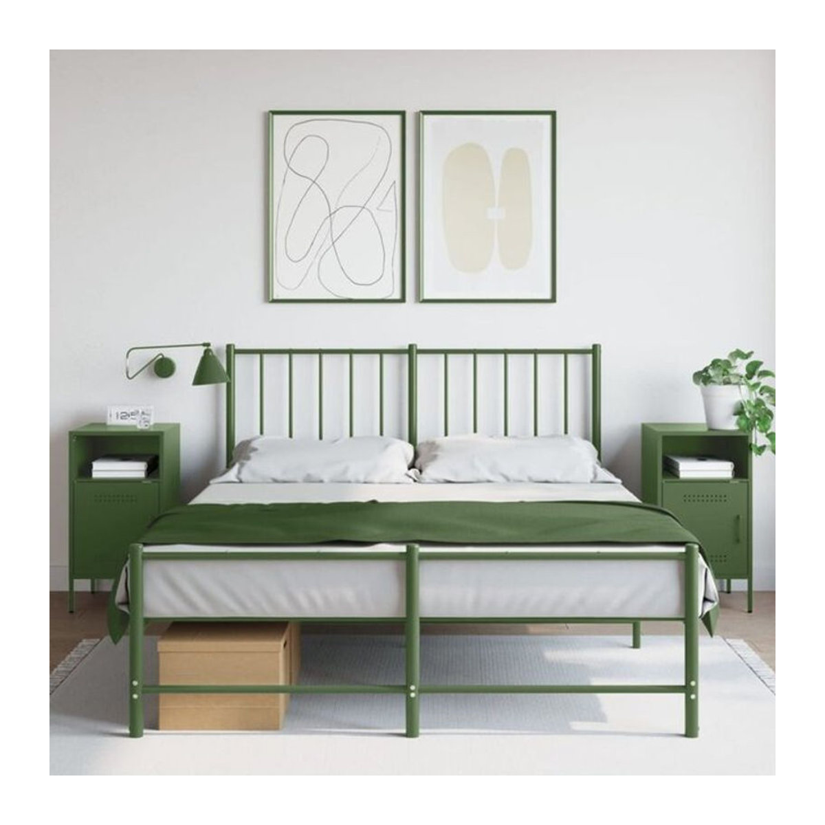 Vidaxl Nachttische 2er Set aus Stahl in Olivgrün im Industrial Design, B/T/H: 36 x 39 x 68 cm - Bild 1
