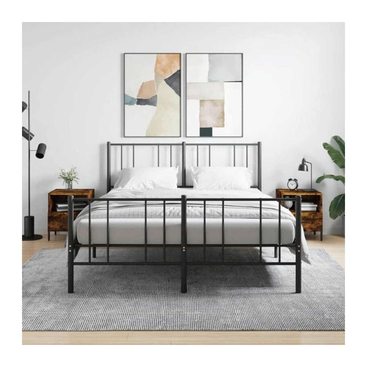 Vidaxl Nachttische 2er Set im Industrial Design aus Holzwerkstoff und Metall, Farbe Braun/Grau, B/T/H: 40 x 35 x 47,5 cm - Bild 1