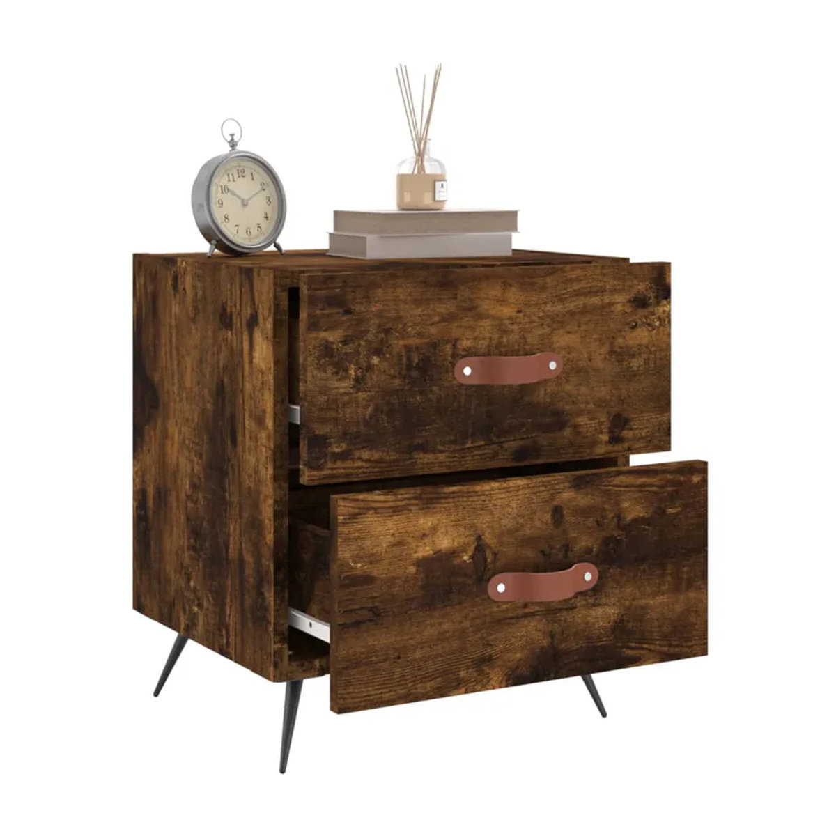 Vidaxl Nachttische im Set aus 2 Stück, Modern Industrial Design, Räuchereiche Braun, B/T/H: 40 x 35 x 47,5 cm - Bild 6