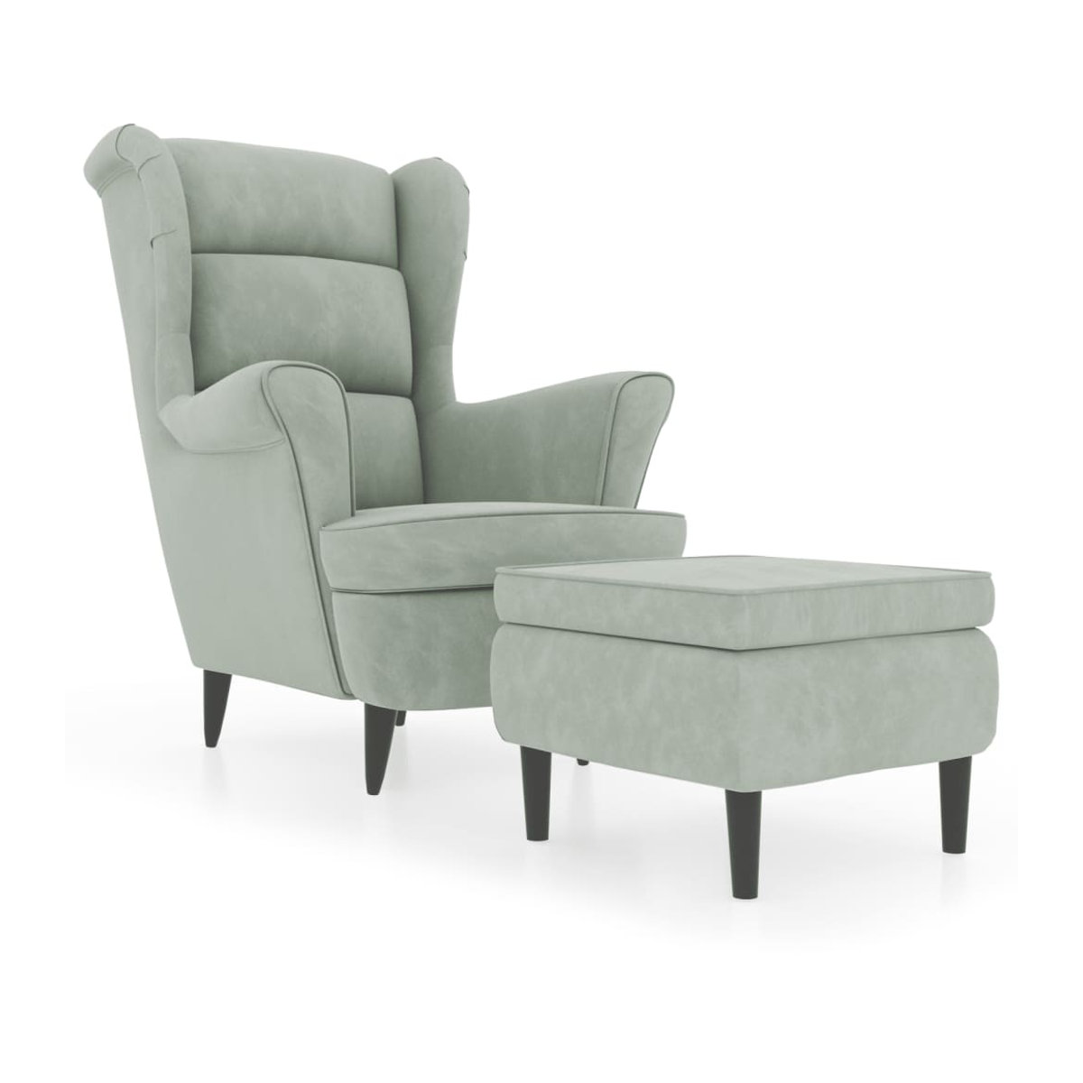 Vidaxl Ohrensessel mit Fußhocker aus Samt in Grau mit Holzgestell im klassischen Design - Bild 4