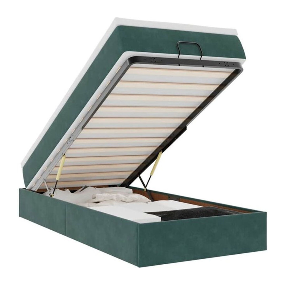 Vidaxl Ottoman Polsterbett mit Matratze aus Samt in Dunkelgrün, B/T/H: 90 x 200 x 23,5 cm - Bild 1