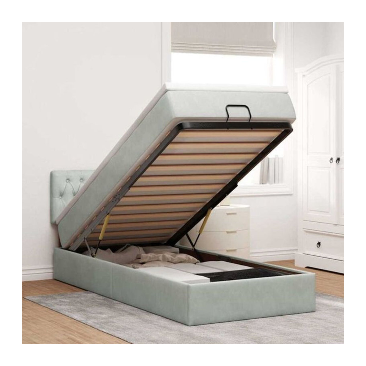 VIDAXL Ottoman Polsterbett mit Matratze aus Samt in Grau, B/T/H: 90 x 200 x 88 cm - Bild 1