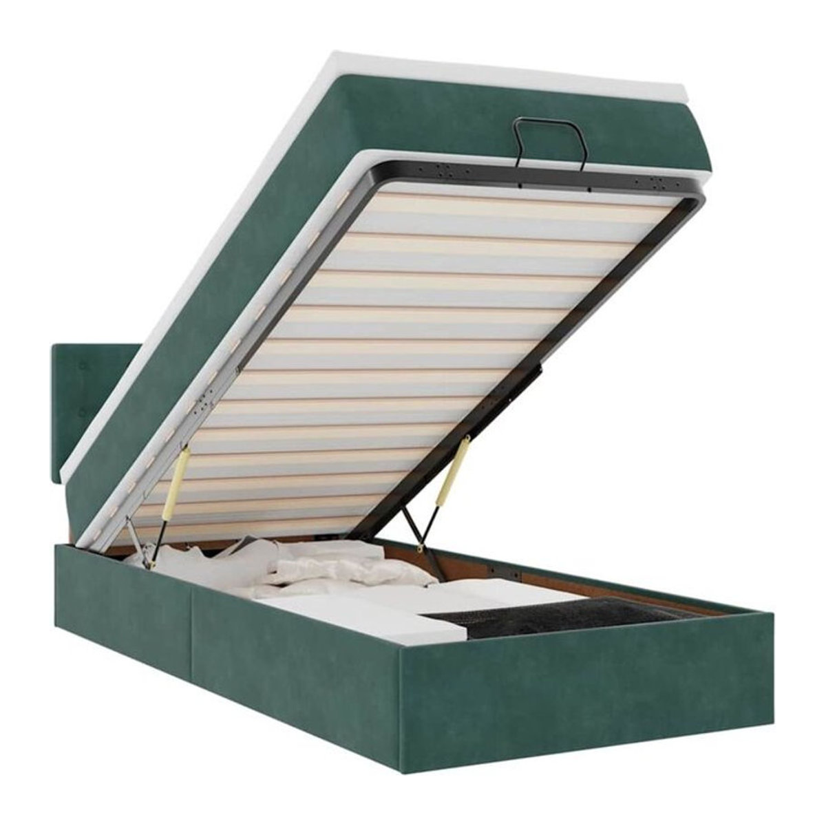 Vidaxl Ottoman Polsterbett mit Matratze aus Samt in Grün, B/T/H: 90 x 200 x 88 cm - Bild 1