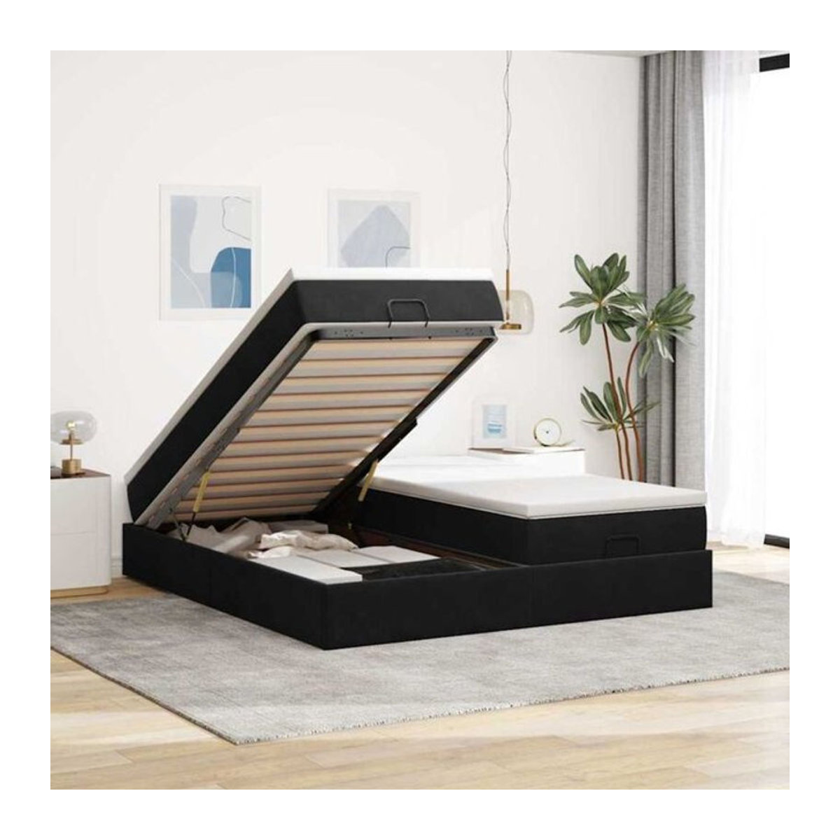 Vidaxl Ottoman Polsterbett mit Matratze aus Samt in Schwarz B/T/H: 160 x 200 x 23,5 cm - Bild 1
