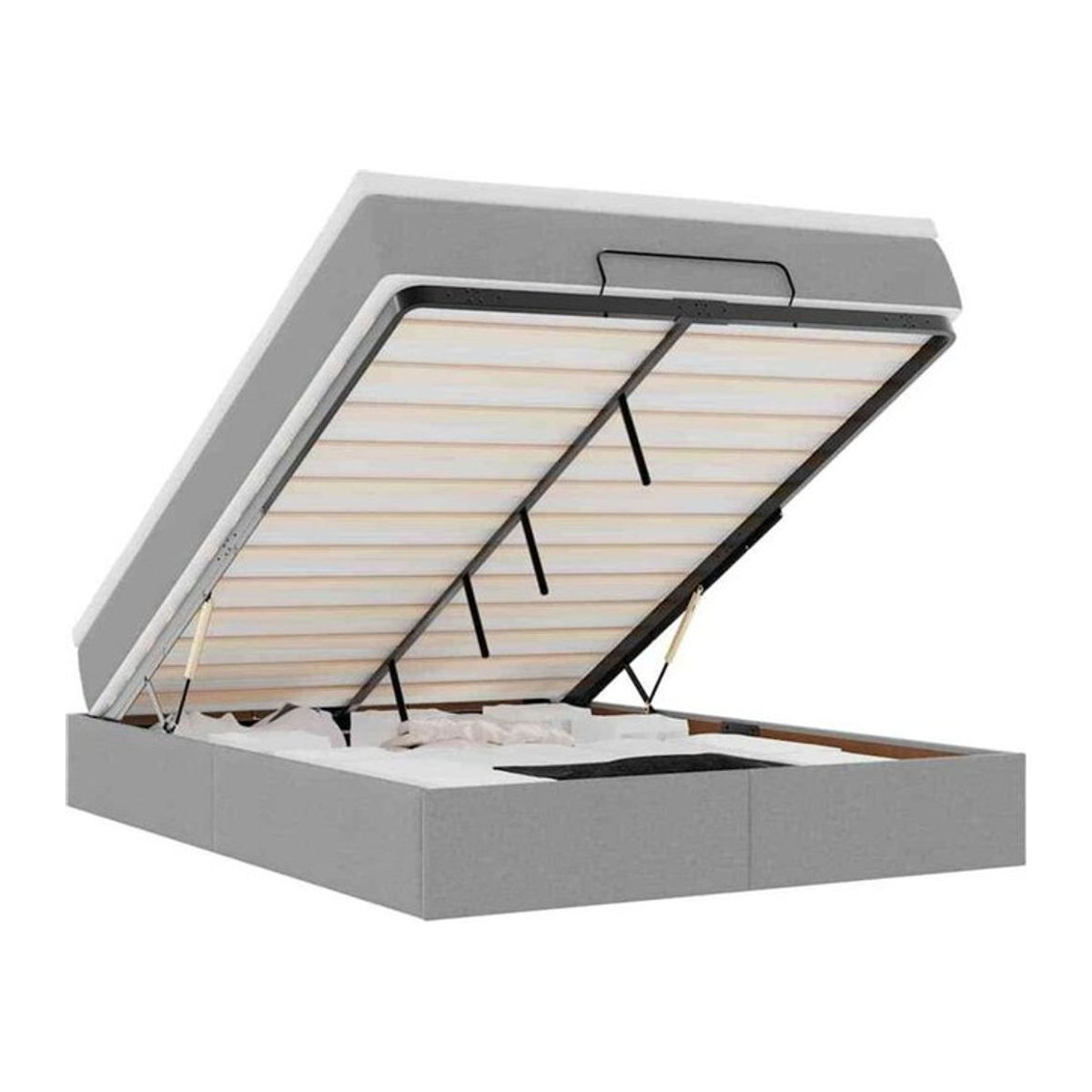 vidaxl Ottoman Polsterbett mit Matratze in Grau aus Stoff und Metall, B/T/H: 140 x 200 x 23,5 cm - Bild 1