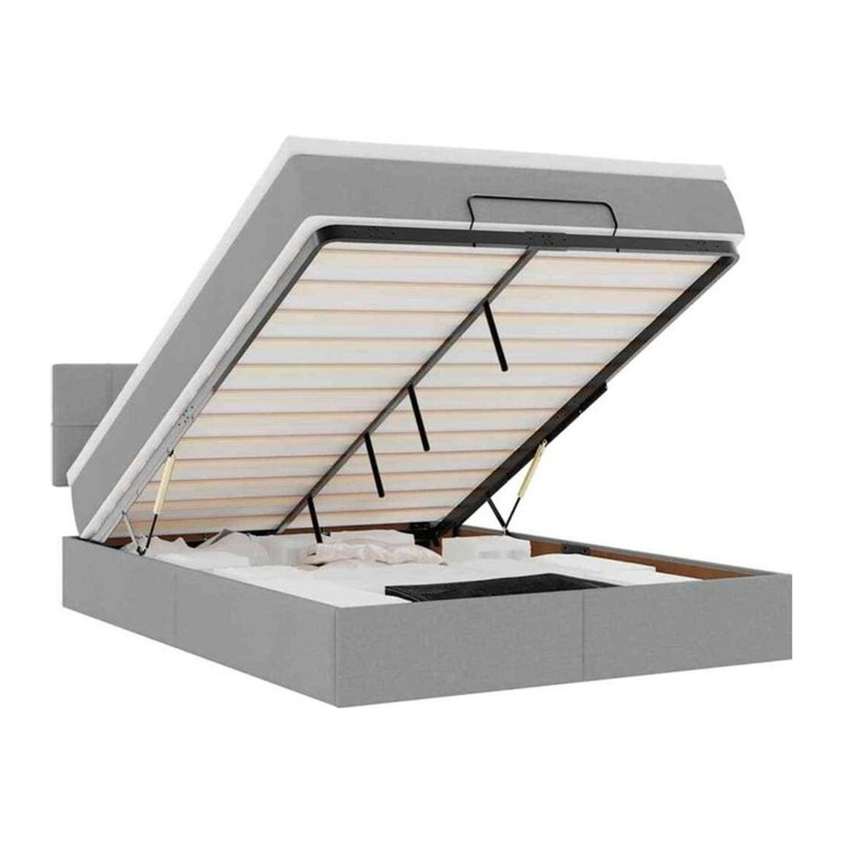 vidaxl Ottoman Polsterbett mit Matratze in Grau aus Stoff und Metall, B/T/H: 140 x 200 x 88 cm - Bild 1