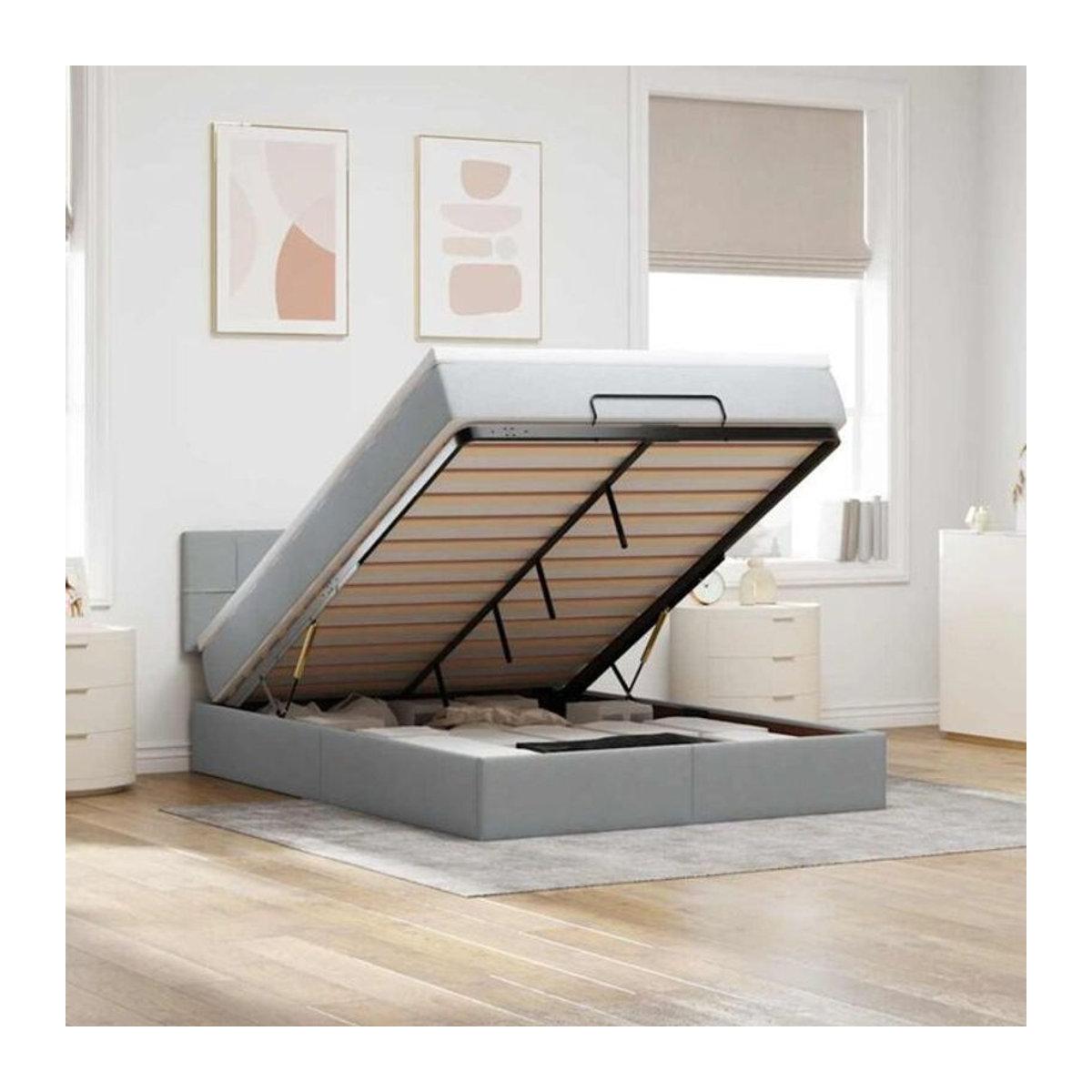 vidaxl Ottoman Polsterbett mit Matratze und LED-Beleuchtung in Grau, B/T/H: 140 x 200 x 88 cm - Bild 1