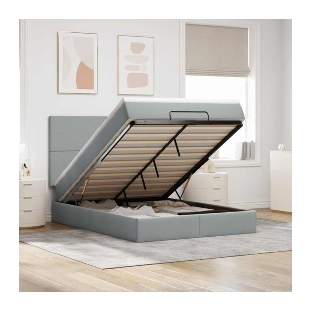 vidaxl Ottoman Polsterbett mit Matratze und LED-Beleuchtung in Hellgrau, B/T/H: 140 x 200 x 118 cm - Bild 1