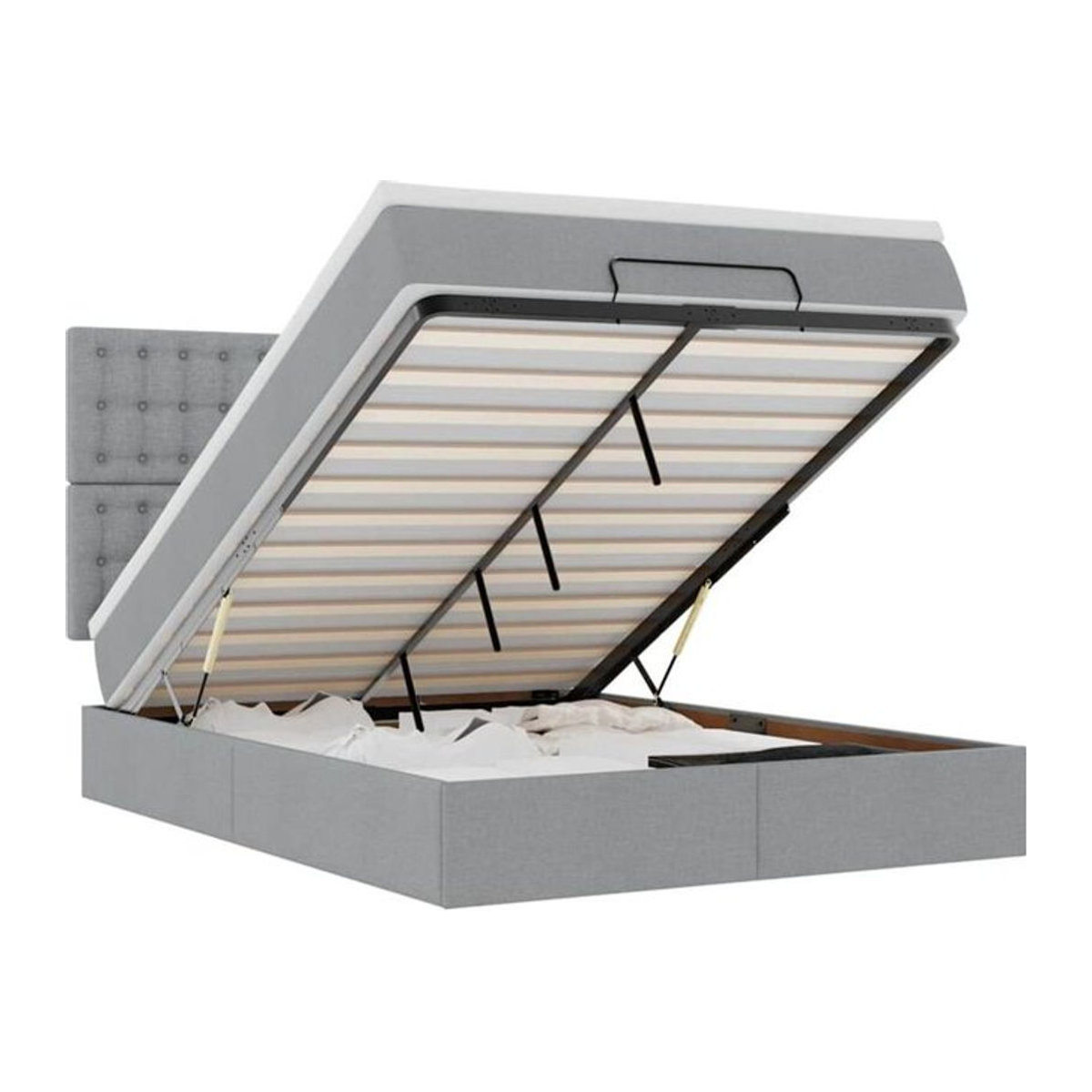 vidaxl Ottoman Polsterbett mit Matratze und LED-Beleuchtung in Hellgrau, B/T/H: 140 x 200 x 118 cm - Bild 1