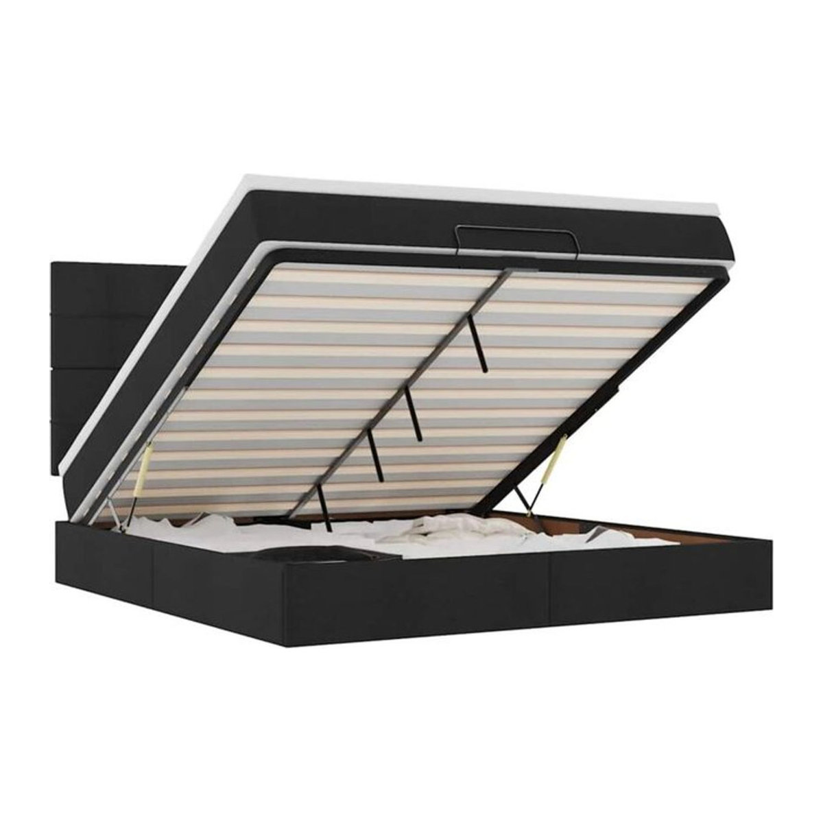 vidaxl Ottoman Polsterbett mit Matratze und LED-Beleuchtung in Schwarz, B: 160 cm, L: 200 cm - Bild 1