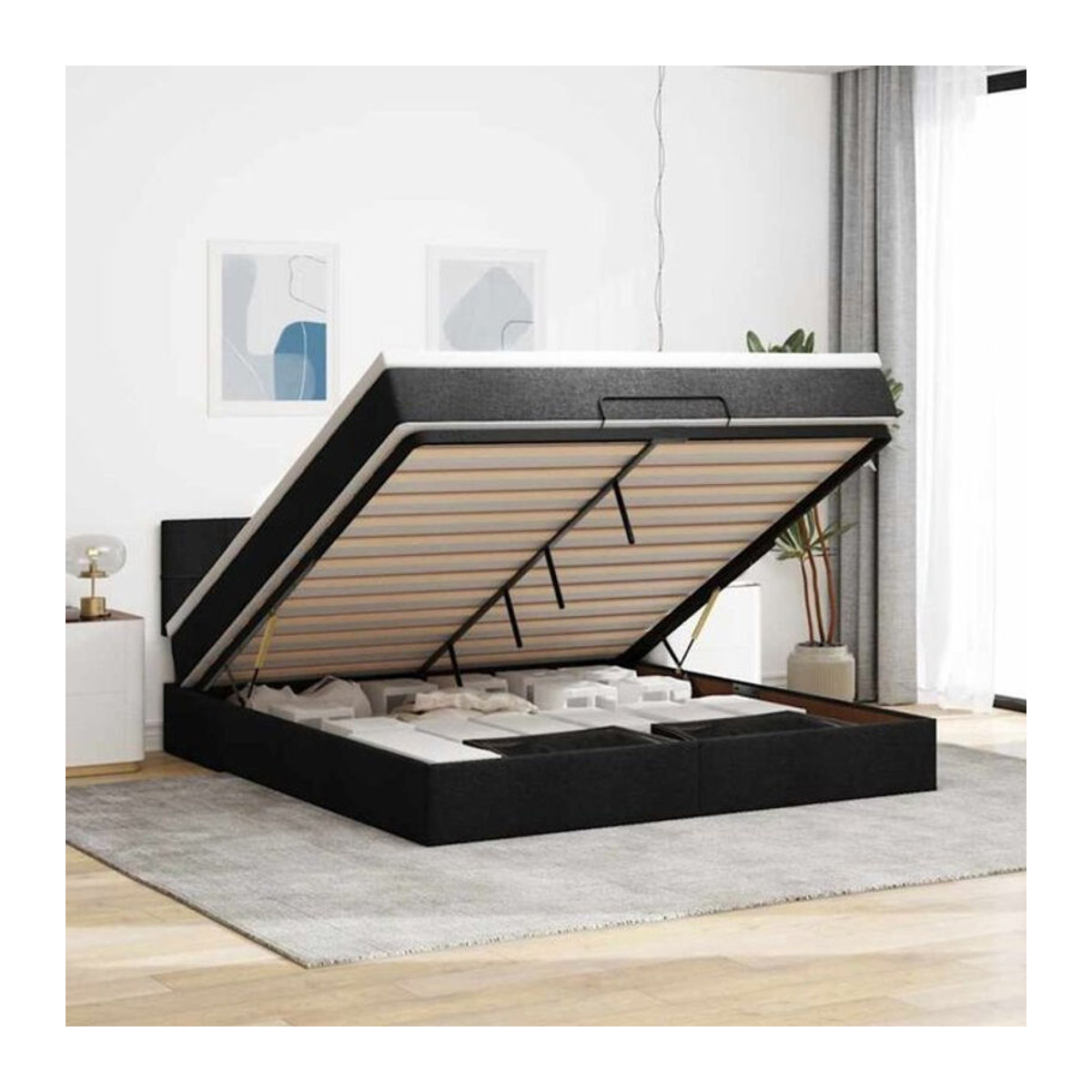vidaxl Ottoman Polsterbett mit Matratze und LED-Beleuchtung in Schwarz, B/T: 160 x 200 cm - Bild 1