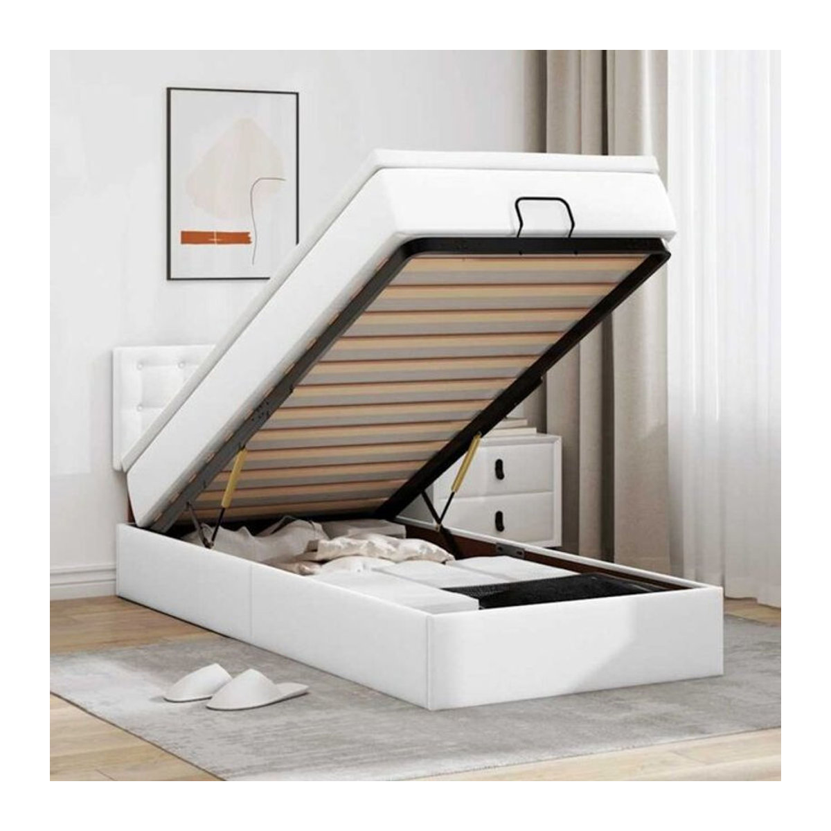 vidaxl Ottoman Polsterbett mit Matratze und LED-Beleuchtung in Weiß, Kunstleder und Metall, B/T/H: 200 x 80 x 88 cm - Bild 1